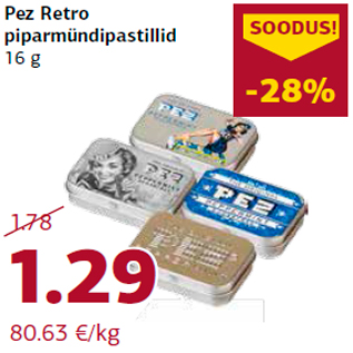 Allahindlus - Pez Retro piparmündipastillid 16 g