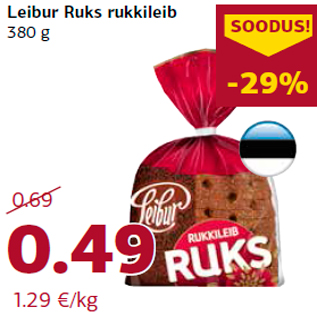 Allahindlus - Leibur Ruks rukkileib 380 g