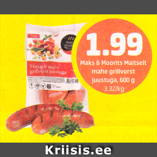 Allahindlus - Maks&Moorits Maitselt mahe grillvorst juustuga, 600 g