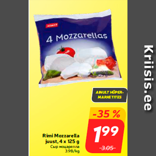 Allahindlus - Rimi Mozzarella juust, 4 x 125 g