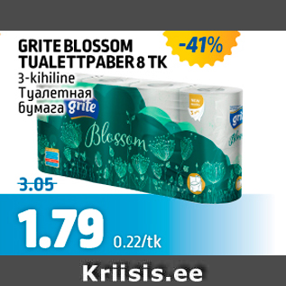 Allahindlus - GRITE BLOSSOM TUALETTPABER 8 TK