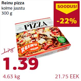 Allahindlus - Reinu pizza kolme juustu 300 g