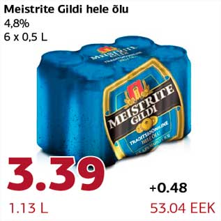 Allahindlus - Meistrite Gildi hele õlu 4,8% 6 x 0,5 L