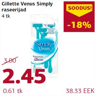 Allahindlus - Gillette Venus Simply raseerijad 4 tk