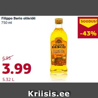 Allahindlus - Filippo Berio oliiviõli 750 ml