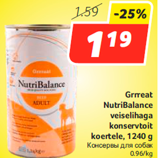 Allahindlus - Grrreat NutriBalance veiselihaga konservtoit koertele, 1240 g