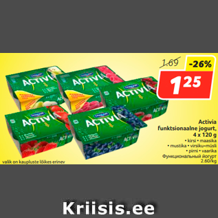 Allahindlus - Activia funktsionaalne jogurt, 4 x 120 g