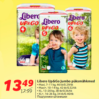 Allahindlus - Libero Up&Go Jumbo püksmähkmed