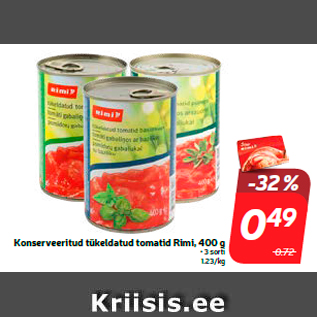 Allahindlus - Konserveeritud tükeldatud tomatid Rimi, 400 g