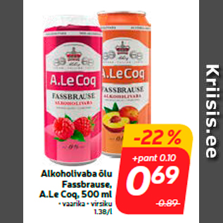 Allahindlus - Alkoholivaba õlu Fassbrause, A.Le Coq, 500 ml