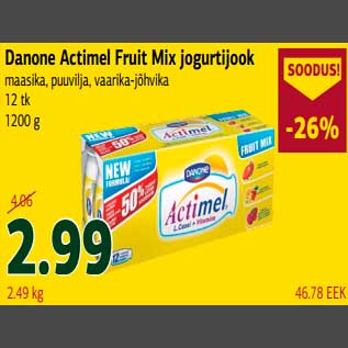 Allahindlus - Danone Actimel Fruit Mix jogurtijook maasika,puuvilja,vaarika-jõhvika