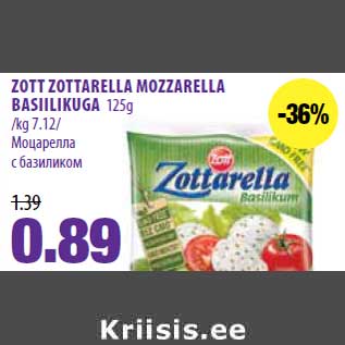 Allahindlus - ZOTT ZOTTARELLA MOZZARELLA BASIILIKUGA