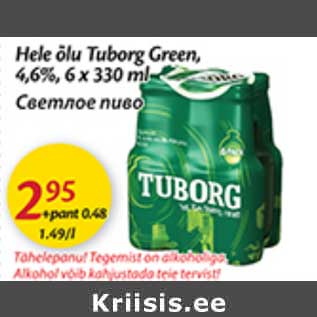 Allahindlus - Hele õlu Tuborg Green,