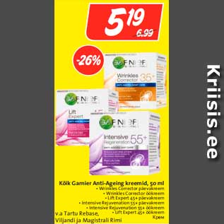 Allahindlus - Kõik Garnier Anti-Ageing kreemid, 50 ml