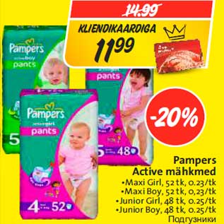 Allahindlus - Pampers Active mähkmed