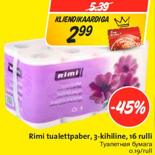 Allahindlus - Rimi tualettpaber, 3-kihiline, 16 rulli