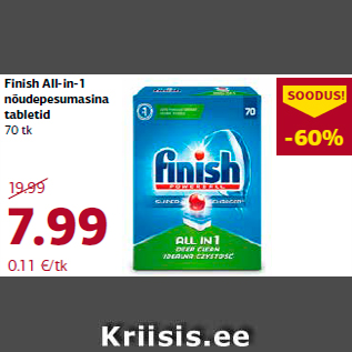 Allahindlus - Finish All-in-1 nõudepesumasina tabletid 70 tk