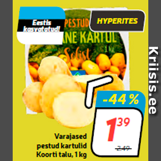 Allahindlus - Varajased pestud kartulid Koorti talu, 1 kg