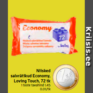 Allahindlus - Niisked salvrätikud Economy, Loving Touch, 72 tk