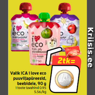 Allahindlus - Valik ICA i love eco puuviljapüreesid, beebidele, 90 g