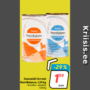 Allahindlus - Koerasööt Grrreat NutriBalance, 1,24 kg