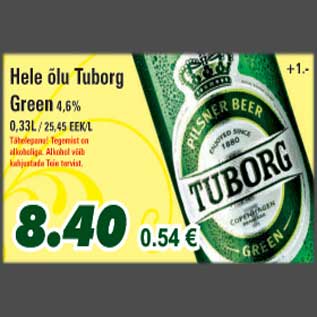 Allahindlus - Hele õlu Tuborg Green