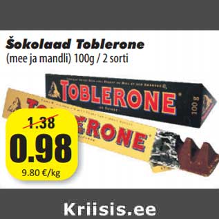 Allahindlus - Šokolaad Toblerone