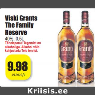 Allahindlus - Viski Grants The Family Reserve