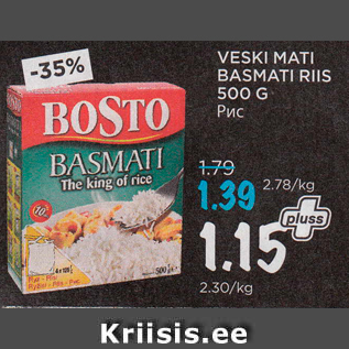 Allahindlus - VESKI MATI BASMATI RIIS 500 G