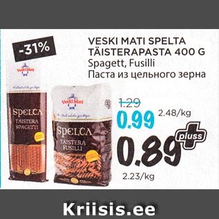 Allahindlus - VESKI MATI SPELTA TÄISTERAPASTA 400 G