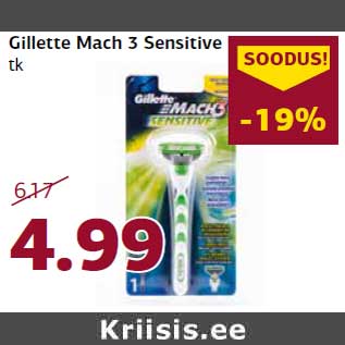 Allahindlus - Gillette Mach 3 Sensitive raseerija tk