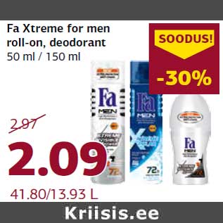 Allahindlus - Fa Xtreme for men roll-on, deodorant