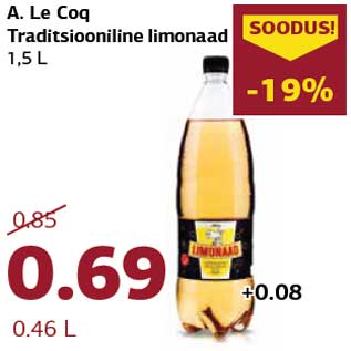 Allahindlus - A. Le Coq Traditsiooniline limonaad 1,5 L