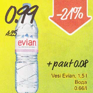 Allahindlus - Vesi Evian, 1,5 l