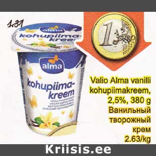 Allahindlus - Valio Alma vanilli kohupimakreem, 2,5%, 380 g