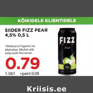 Allahindlus - SIIDER FIZZ PEAR 4,5% 0,5 L