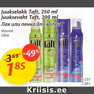 Allahindlus - Juukselakk Taft, 250 g, Juuksevaht Taft, 200 ml