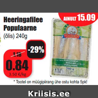 Allahindlus - Heeringafilee Populaarne (õlis) 240g