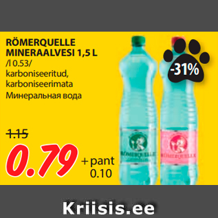 Allahindlus - RÖMERQUELLE MINERAALVESI 1,5 L