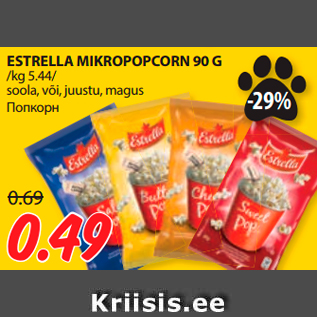 Allahindlus - ESTRELLA MIKROPOPCORN 90 G