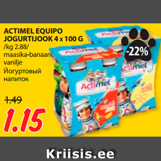 Allahindlus - ACTIMEL EQUIPO JOGURTIJOOK 4 X 100 G