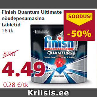 Allahindlus - Finish Quantum Ultimate nõudepesumasina tabletid 16 tk