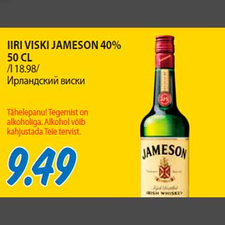 Allahindlus - IIRI VISKI JAMESON 40% 50 CL