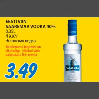 Allahindlus - EESTI VIIN SAAREMAA VODKA 40% 0,35L