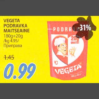 Allahindlus - VEGETA PODRAVKA MAITSEAINE 180g+20g