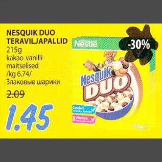 Allahindlus - NESQUIK DUO TERAVILJAPALLID 215g kakao-vanillimaitselised