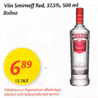 Allahindlus - Viin Smirnоff Red, 37,5%,500 ml