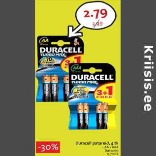 Allahindlus - Duracell patareid, 4 tk • AA • AA