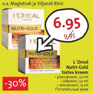 Allahindlus - L ́Oreal Nutri-Gold toitev kreem