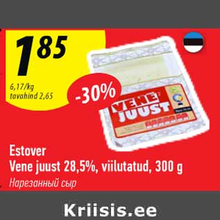 Allahindlus - Estover Vene juust 28,5%, viilutatud, 300 g